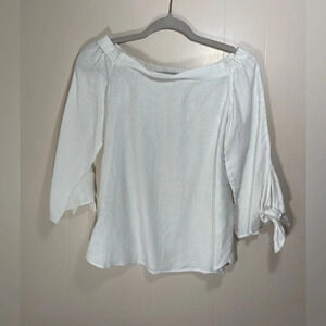 Laju 100% Linen Off The Shoulder Sheer White Blouse Top Women’s Size XS